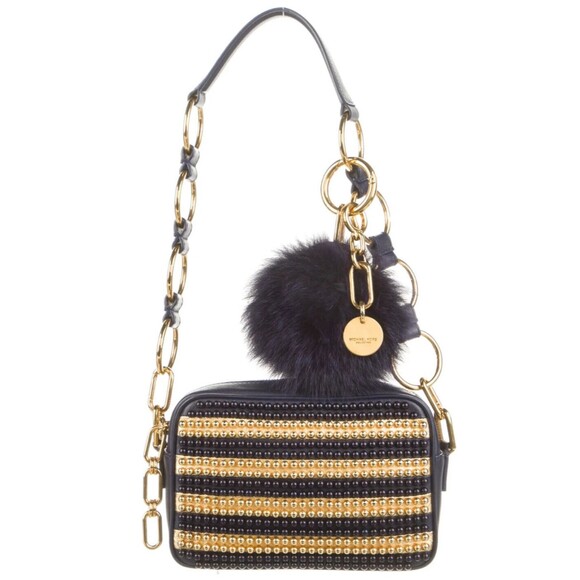 DESIGNER MICHAEL KORS COLLECTION BLUE & GOLD CHAIN MED SIZE SHOULDER BAG - Picture 1 of 13